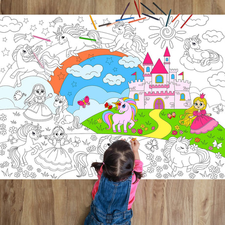 Unicorn Giant Coloring Poster for Kids Large Coloring Tablecloth Activity Drawing Roll Paper Books Sheets Page Huge Table Cover Art Crafts for Classroom Home Gift Birthday Party Supplies Decoration Tevxj
