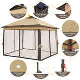 Yaheetech 11'x11' Pop Up Gazebo Instant Tent with 17 Solar LED Lights & Zippered Mesh Netting, Outdoor Shelter Sun Shade Gazebo with Sandbags for Backyard Garden Patio, Khaki & Brown Yaheetech