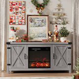 Furmax Fireplace TV Stand for Up to 65 Inches TVs, Farmhouse Entertainment Center with Grooved Barn Doors, Rustic Media Console Table with Storage Cabinets for Living Room (Grey Wash) Furmax