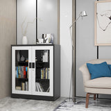 Yizosh Metal Storage Cabinet with Glass Doors - 35.4" Locking Display Cabinet with 2 Adjustable Shelves, 3-Tier Steel Cabinet Locker for Home Office, Living Room, Bedroom Yizosh