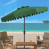 SAFAVIEH PAT8010A Collection Venice Navy and White Single Scallop 9Ft Crank Outdoor Push Button Tilt Umbrella Safavieh