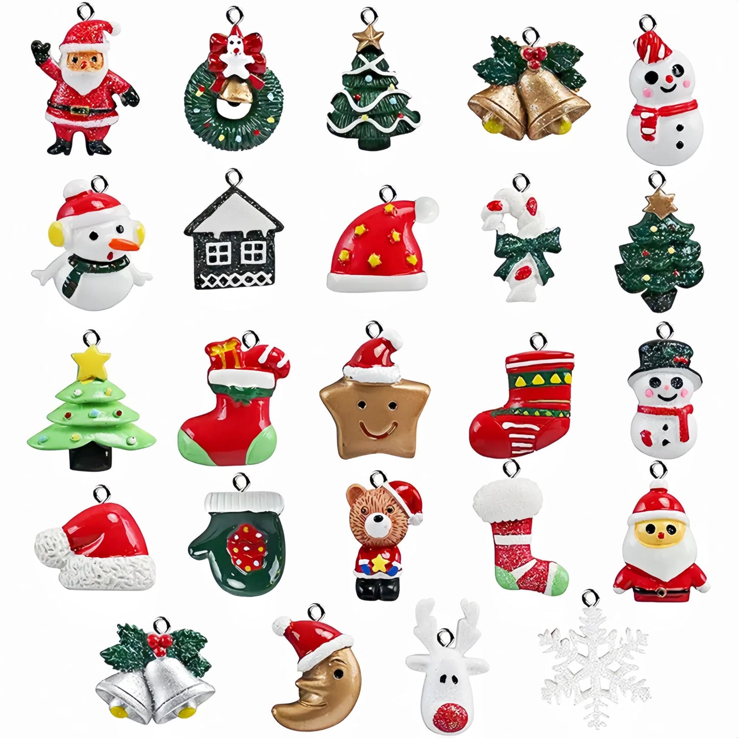 Naler 24PCS Mini Christmas Ornaments, Christmas Tree Decoration Resin Design with Santa Claus, Snowman, Reindeer and More Ornaments for Christmas Decoration New Year