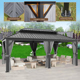 oneinmil 12' X 20' Hardtop Gazebo, Galvanized Steel Double Roof, Aluminum Metal Gazebo with Curtains and Netting, Permanent Gazebo Pavilion for Gardens, Decks, Patios oneinmil