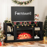 Furniwell Fireplace TV Stand for 65 Inch TV, Media Entertainment Center Console Table with 26" Electric Fireplace, Farmhouse TV Stand with Storage Cabinet for Living Room (Black) Furniwell