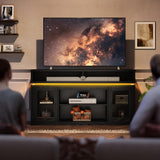 WLIVE TV Stand up to 65 Inch TV, 59" Entertainment Center with LED Lights, Farmhouse TV Media Console with Storage Cabinets, Adjustable Shelves for Living Room and Bedroom, Black WLIVE