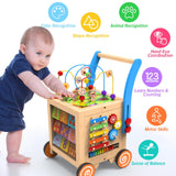 WOODMAM 9-in-1 Wooden Activity Cube | Wooden Baby Walker, Sit-to-Stand Learning Walker Activity Center, Early Educational Push & Pull Toys for Baby Toddler Boys Girls, Height & Brake Adjustable WOODMAM