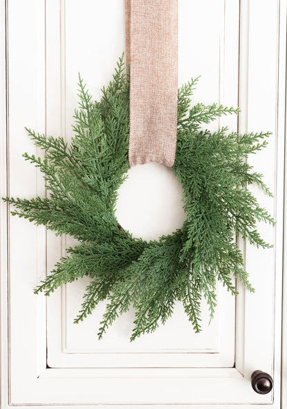 Vita Domi 12" Faux Cedar Wreath, Christmas Wreaths for Front Door Outside, Green Wreath Christmas, Window Wreaths, Real Touch Norfolk Pine Wreath, Evergreen Wreath, Cypress Norfolk Wreath for Chairs