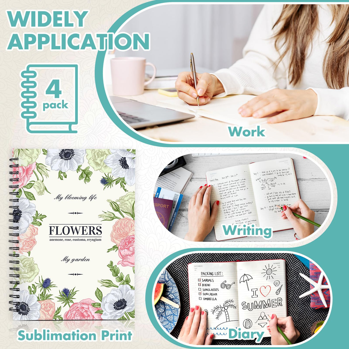 Seajan 12 Pcs Sublimation Journal Set Including 4 Pcs A5 120 Pages Sublimation Notebooks 8 Pcs Sublimation Pens DIY Blank Notebooks Heat Transfer Pen Sublimation Supplies Teacher Christmas Gifts Seajan