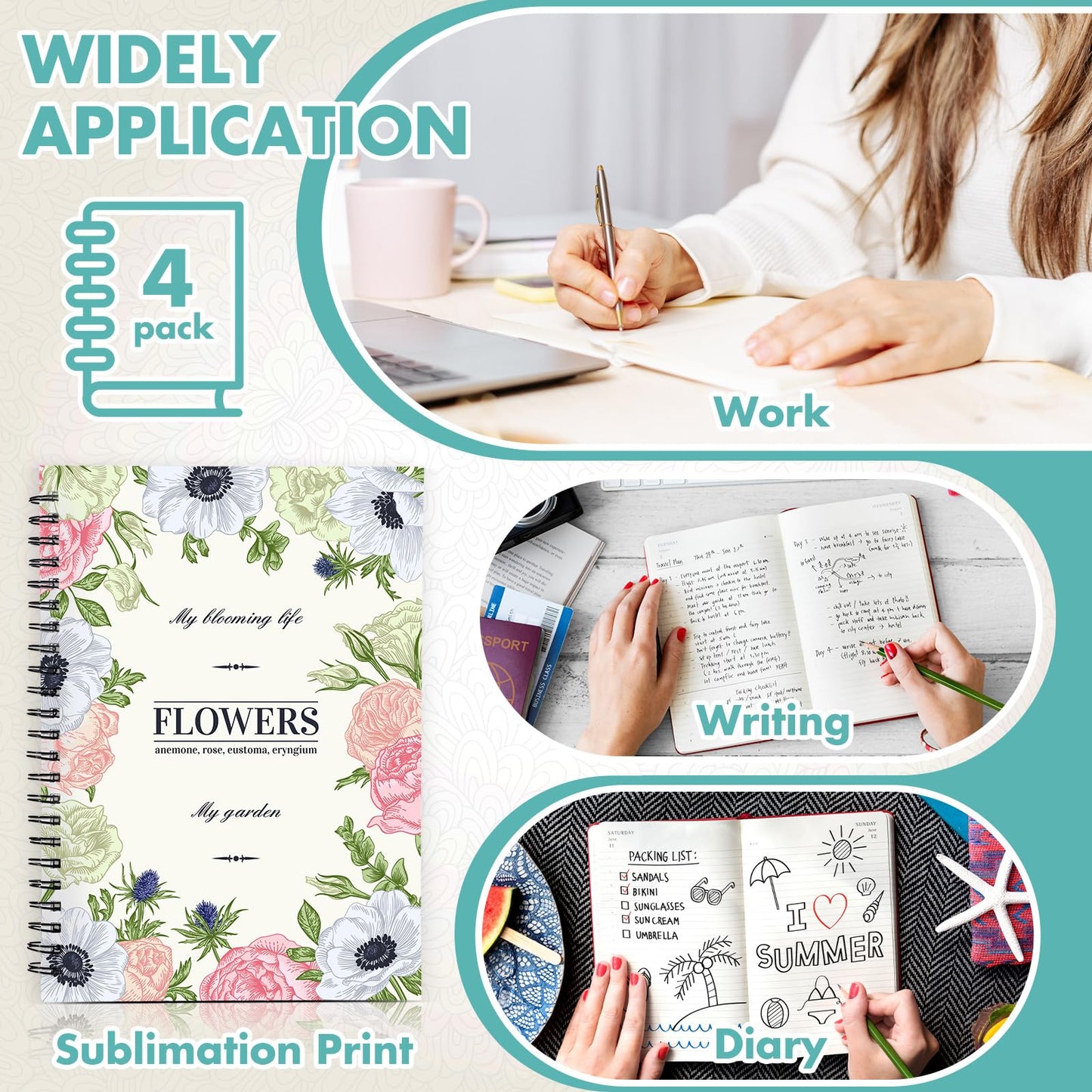 Seajan 12 Pcs Sublimation Journal Set Including 4 Pcs A5 120 Pages Sublimation Notebooks 8 Pcs Sublimation Pens DIY Blank Notebooks Heat Transfer Pen Sublimation Supplies Teacher Christmas Gifts