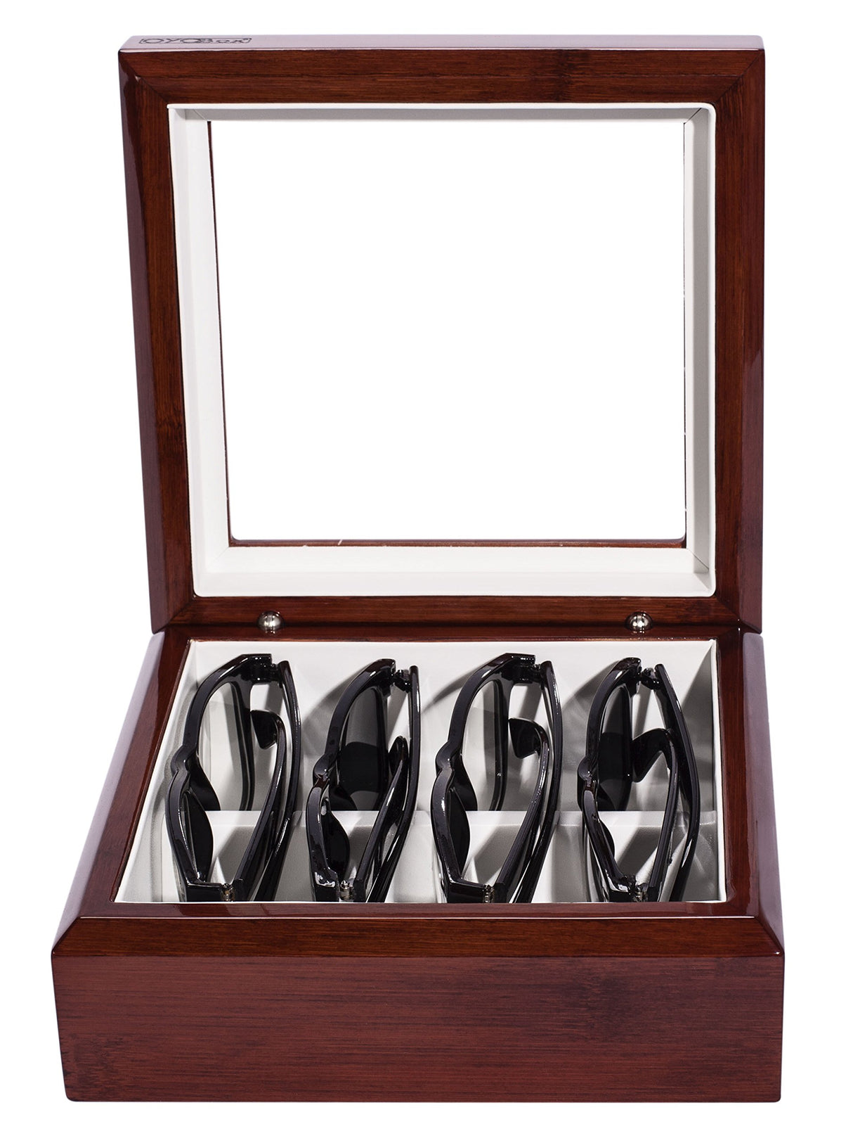 OYOBox Mini Luxury Eyewear Organizer, Wood Display Box for Glasses + Sunglasses, Mahogany OYOBox