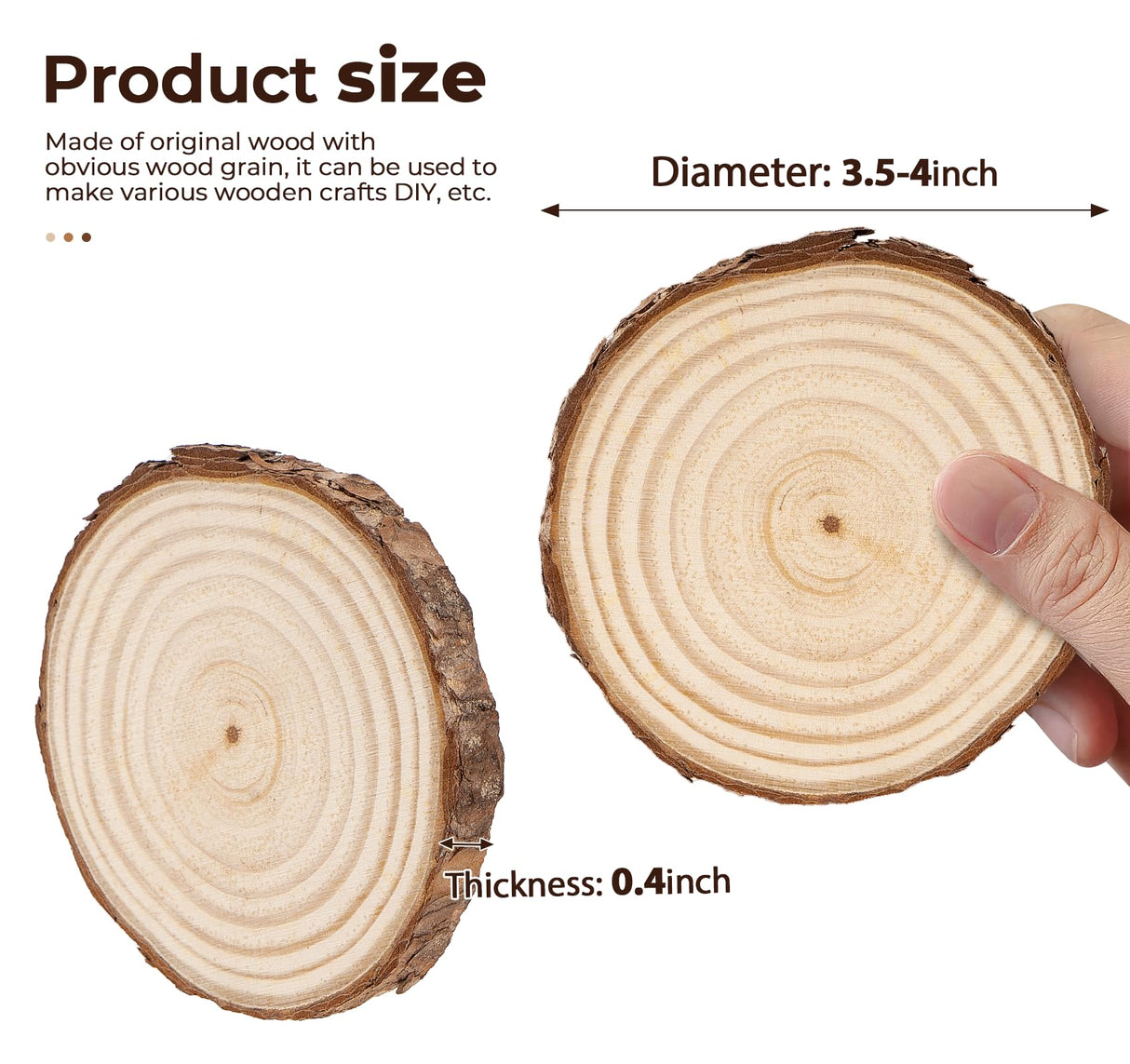 ilauke Wood Slices, 10 Pcs 3.5''-4'' Natural Wood Rounds, Wooden Circles with Bark, Unfinished Wood Kit for Paint DIY Ornaments Christmas Crafts Arts Wedding Decorations ilauke