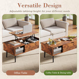 OLIXIS Wooden Coffee Table, Lift Top Coffee Table with Large Hidden Compartment and Ample Storage Shelf, Lift Tabletop Dining Table for Living Room, Home Small Space, Rustic OLIXIS