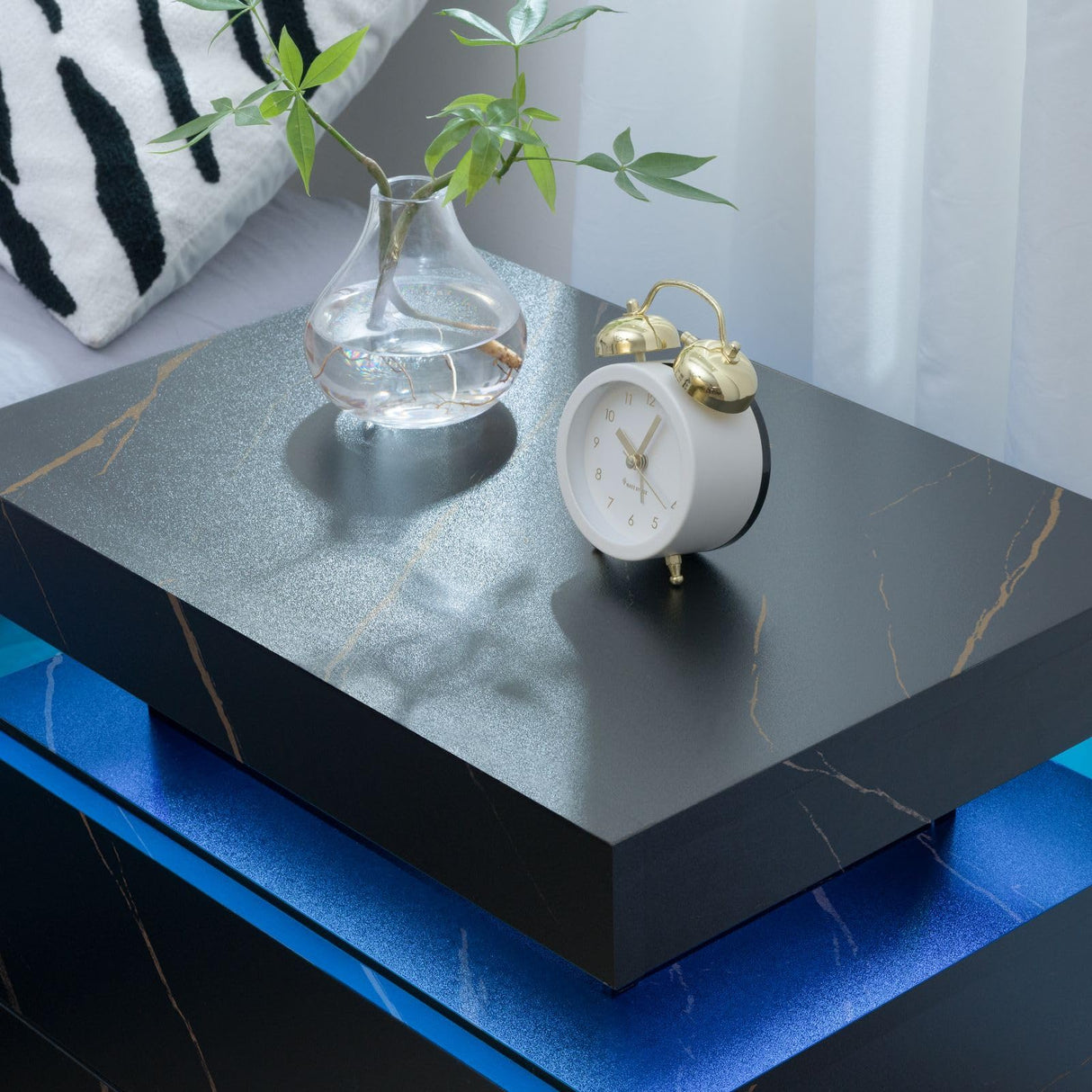 Cubehom LED Nightstands Set of 2, Modern End Table with 2 Drawers, End Tables for Living Room Bedroom Black Cubehom