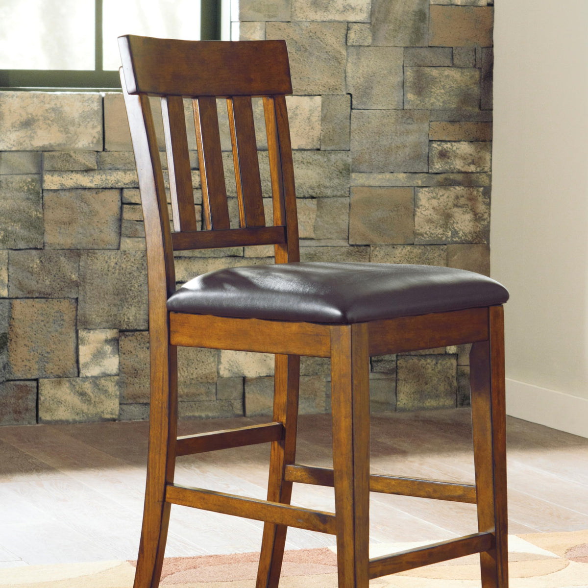 Signature Design by Ashley Ralene Traditional 26" Counter Height Faux Leather Seat Barstool, 2 Count, Brown Signature Design by Ashley