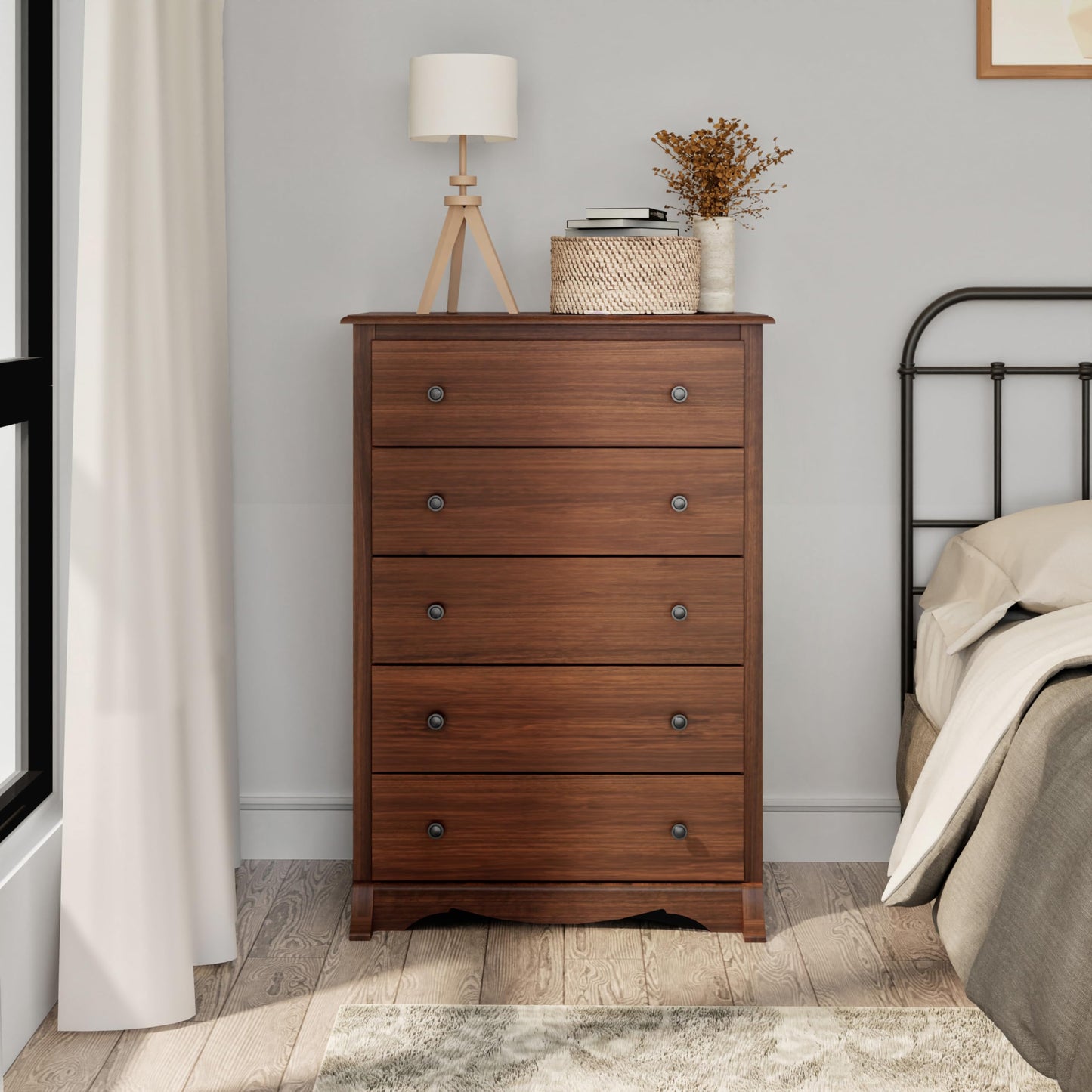 Prepac Sonoma Traditional 5-Drawer Tall Dresser for Bedroom, Functional Bedroom Dresser Chest of Drawers 16" D x 31.5" W x 45.12" H, Cherry, CDC-3345 - WoodArtSupply