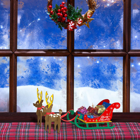 Motiskyy 3 Set DIY Wood Christmas Crafts Kits Unfinished Sleigh and Reindeer Miniature Wooden Model 3D Painting Wooden Sleigh Decorations for Xmas Home Decor Craft Supplies Motiskyy