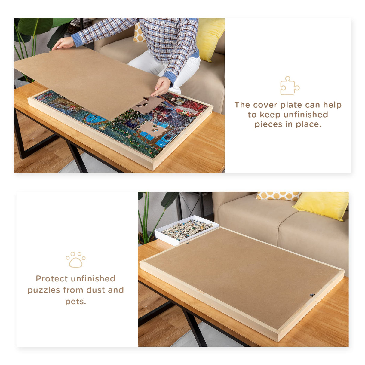 Lavievert Adjustable Jigsaw Puzzle Board with Wooden Cover, 5-Tilting-Angle Puzzle Easel for Adults, Portable Puzzle Table with Non-Slip Surface for Games Up to 1000 Pieces LAVIEVERT