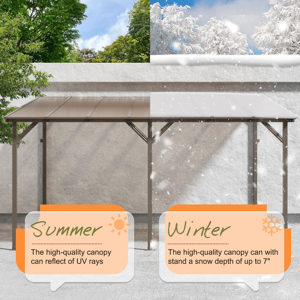 Crownland 10'x14' Outdoor Gazebo Hardtop, Wall-Mounted Lean-to Gazebo with Dewatering Hole, Large Outdoor Pergola Awning, Waterproof for Deck, Backyard, Garden, Porch Crownland