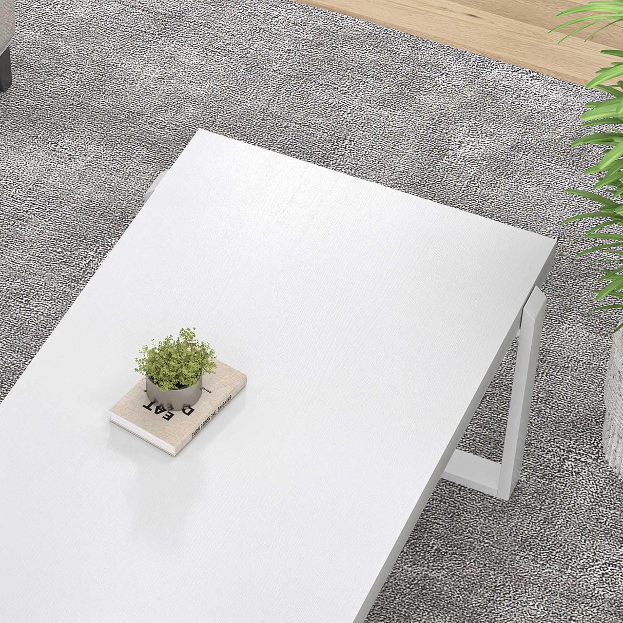 FOLUBAN White Coffee Table, Modern Rustic Wood and Metal Center Table, Rectangle Cocktail Tea Table for Living Room, 47 Inch FOLUBAN