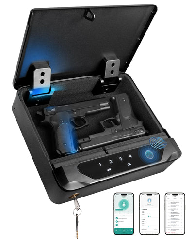 Adoreal Smart Biometric Gun Safe for Handguns, 4 Ways Quick-Access Fingerprint Gun Safe for Pistols, Fingerprint/Digital Keypad/Key/APP Gun Locks Box for 2 Guns, Sturdy Heavy Steel Construction