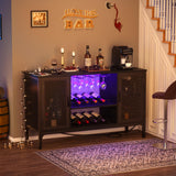 Homieasy Wine Bar Cabinet with Power Outlets & LED Lights, Industrial Liquor Cabinet with Adjustable Wine Racks, Coffee Station Cabinets with Storage for Kitchen/Home, Black Homieasy