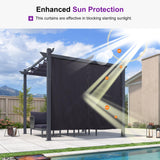 PURPLE LEAF 10' x 10' Pergola with Curtains Outdoor Retractable Pergola Patio Metal Shelter for Garden Porch Pavilion Dark Gray Frame Gazebo Modern Yard Grill Pergolas with Shade Canopy Navy Blue PURPLE LEAF