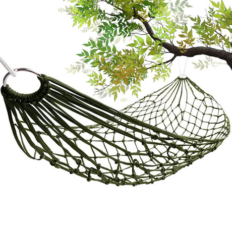 Mesh Hammock - Easy to Set Up Rope Hammocks for Outside, Dark Green Color, 90x31.5 Nylon Net Hammock, Max 100 KG (220 Pounds), Tree Hammocks for Outside, Camping & Patio Relaxation VIKROM