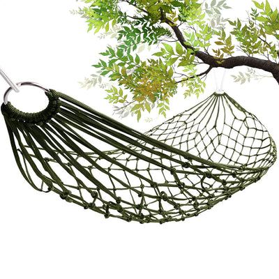 Mesh Hammock - Easy to Set Up Rope Hammocks for Outside, Dark Green Color, 90x31.5 Nylon Net Hammock, Max 100 KG (220 Pounds), Tree Hammocks for Outside, Camping & Patio Relaxation