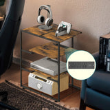YBING 4-Tier AV Media Stand, Stereo Cabinet, Media Console with Charging Station, Record Player Stand, Corner TV Shelf, Brown YBING