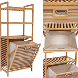 OUKANING Bamboo Laundry Hamper with 3-Tier Storage Rack and Tilt-Out Basket OUKANING
