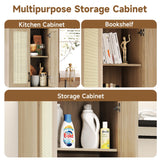 Storage Cabinet - Kitchen Pantry Cabinet, Rattan Cabinet, Tall Storage Cabinet with 4 Doors and Adjustable Shelf, Freestanding Cupboard for Kitchen, Bathroom, Laundry, Utility Room, Natural, 67" H JASIWAY