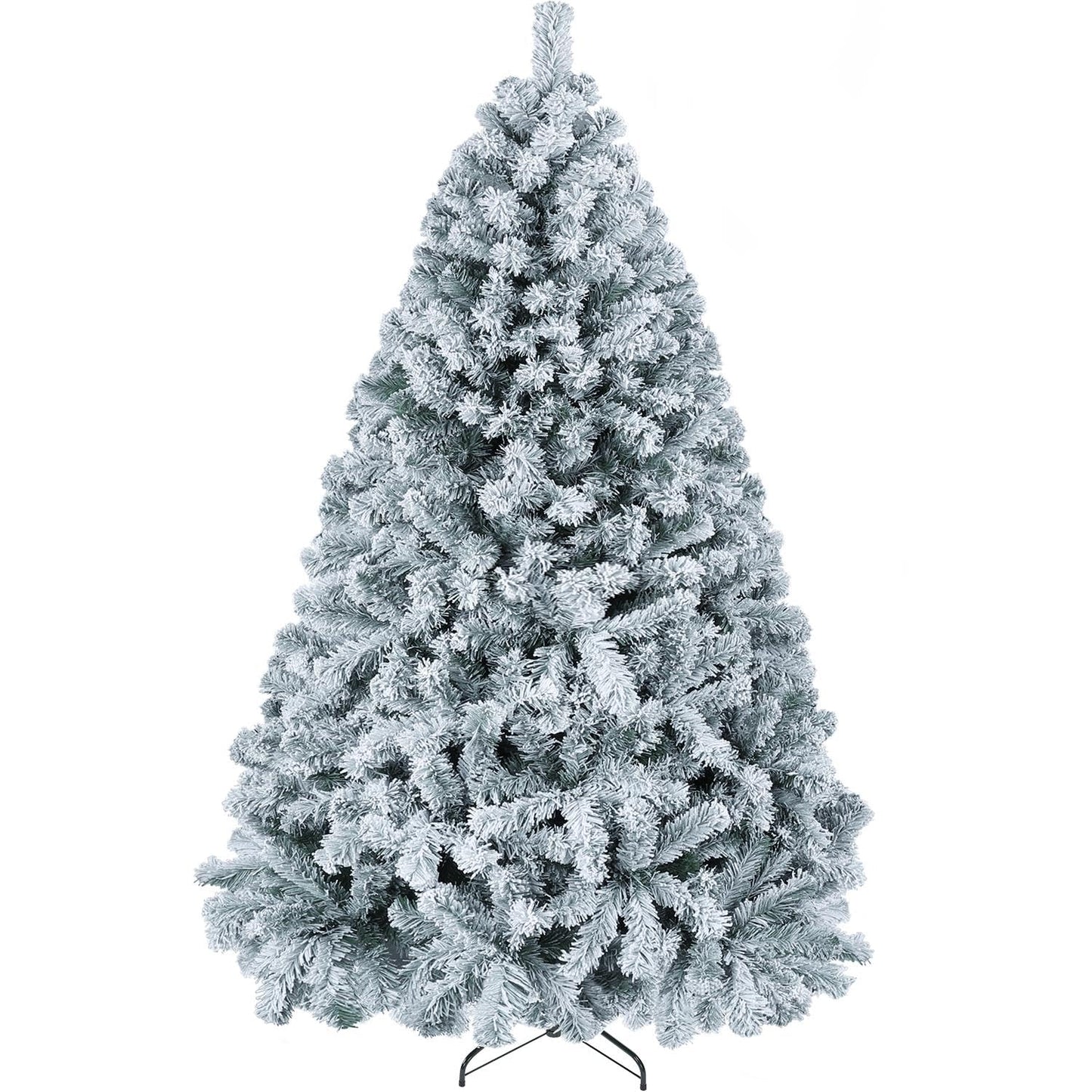 Yaheetech 6ft Premium Snow Flocked Artificial Christmas Tree Hinged Pine Full Holiday Xmas Tree for Home Office Party Decoration with 820 Branch Snow Tips and Metal Stand