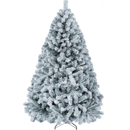 Yaheetech 6ft Premium Snow Flocked Artificial Christmas Tree Hinged Pine Full Holiday Xmas Tree for Home Office Party Decoration with 820 Branch Snow Tips and Metal Stand