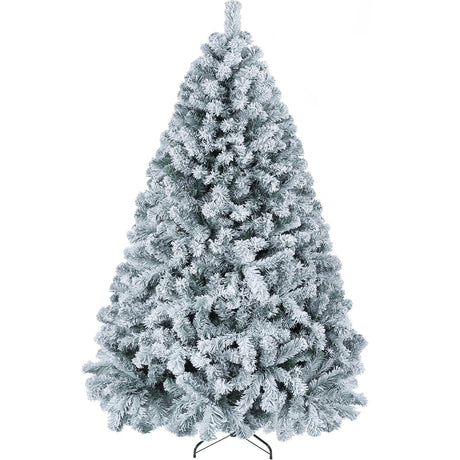 Yaheetech 6ft Premium Snow Flocked Artificial Christmas Tree Hinged Pine Full Holiday Xmas Tree for Home Office Party Decoration with 820 Branch Snow Tips and Metal Stand Yaheetech