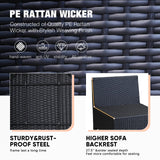 TerraRelax Patio Furniture Set 6 Pieces All Weather Patio Conversation Sets Wicker PE Rattan Outdoor Sectional Couch Sofa Set with Cushion Table for Garden, Backyard, Poolside Peacock Blue TerraRelax