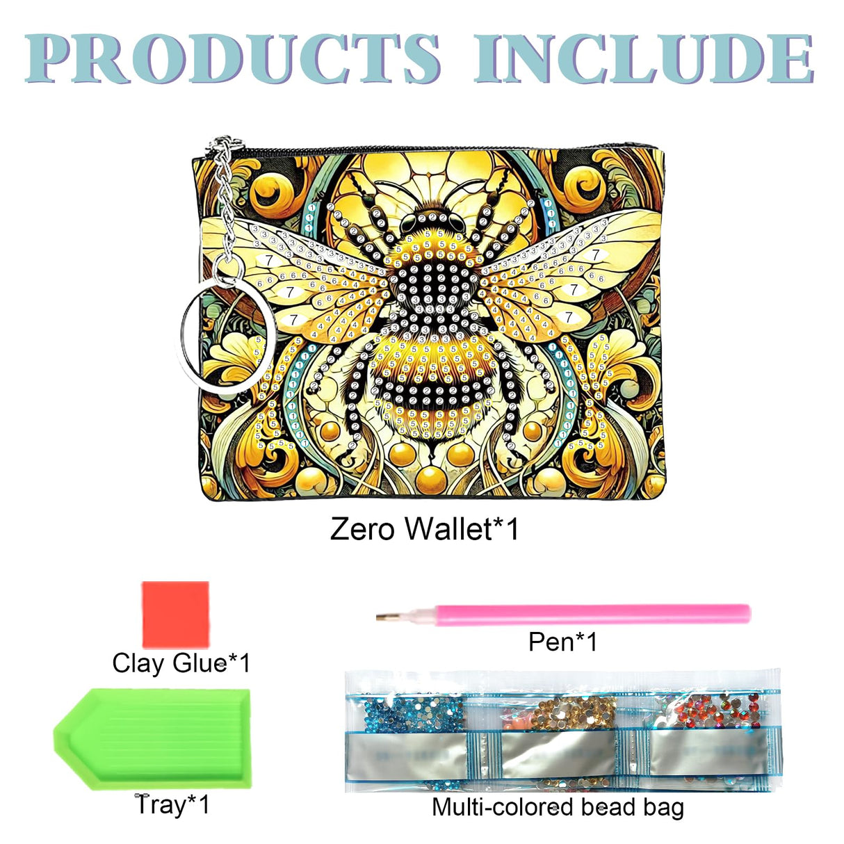 JZHYOAN Diamond Painting Small Coin Purse for Women DIY Coin Pouch Coin Purse with Zipper and Keyring Diamond Art Purses and Wallets Handbags Wallet Keychain for Cards Keys Bee JZHYOAN