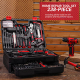 Drill Tool Set：Tool Kit with 12V Power Cordless Drill Hand Repair Tools Box with Drill, Home Tool Kits for Men & Women, Hand Drill Set Perfect for Homeowner, Diyer, Handyman - Red DEKOPRO