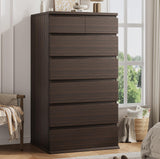 Brown Tall 7 Drawer Dresser for Bedroom, Modern Wood Closet Dressers & Chests of Drawers with Jewelry Storage, 23.6" L*15.8" W*47.5" H in Large Vertical Dresser for Bedroom, Living Room, Nursery Jocoevol