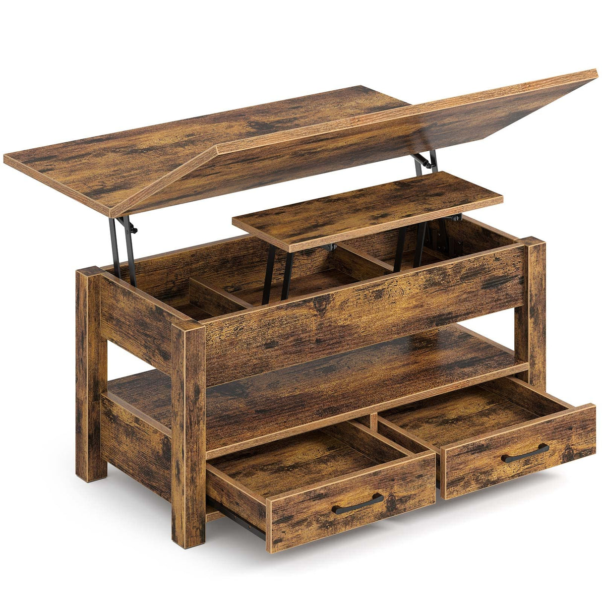 Rolanstar Coffee Table Lift Top, Multi-Function Convertible Coffee Table with Drawers and Hidden Compartment, Converts to Dining Table for Living Room, Home Office, Rustic Brown Rolanstar