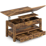 Rolanstar Coffee Table Lift Top, Multi-Function Convertible Coffee Table with Drawers and Hidden Compartment, Converts to Dining Table for Living Room, Home Office, Rustic Brown Rolanstar