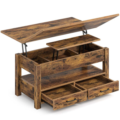Rolanstar Coffee Table Lift Top, Multi-Function Convertible Coffee Table with Drawers and Hidden Compartment, Converts to Dining Table for Living Room, Home Office, Rustic Brown Rolanstar