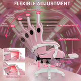 HOFFREE Pink Gaming Chair with Bluetooth Speakers and LED RGB Lights Cute Ergonomic Massage Computer Gaming Chair with Footrest High Back Video Game Chair with Lumbar Support Pink and White HOFFREE