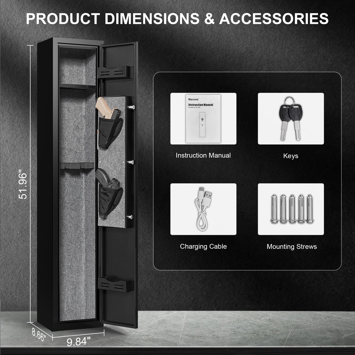 Marcree 2-3 Gun Safe, Biometric Gun Cabinet for Rifles and Pistols, Rifle Gun Safe with Dual Alarm System, Shotgun Safe with Removable Shelf and Mute Function, Fingerprint Lock