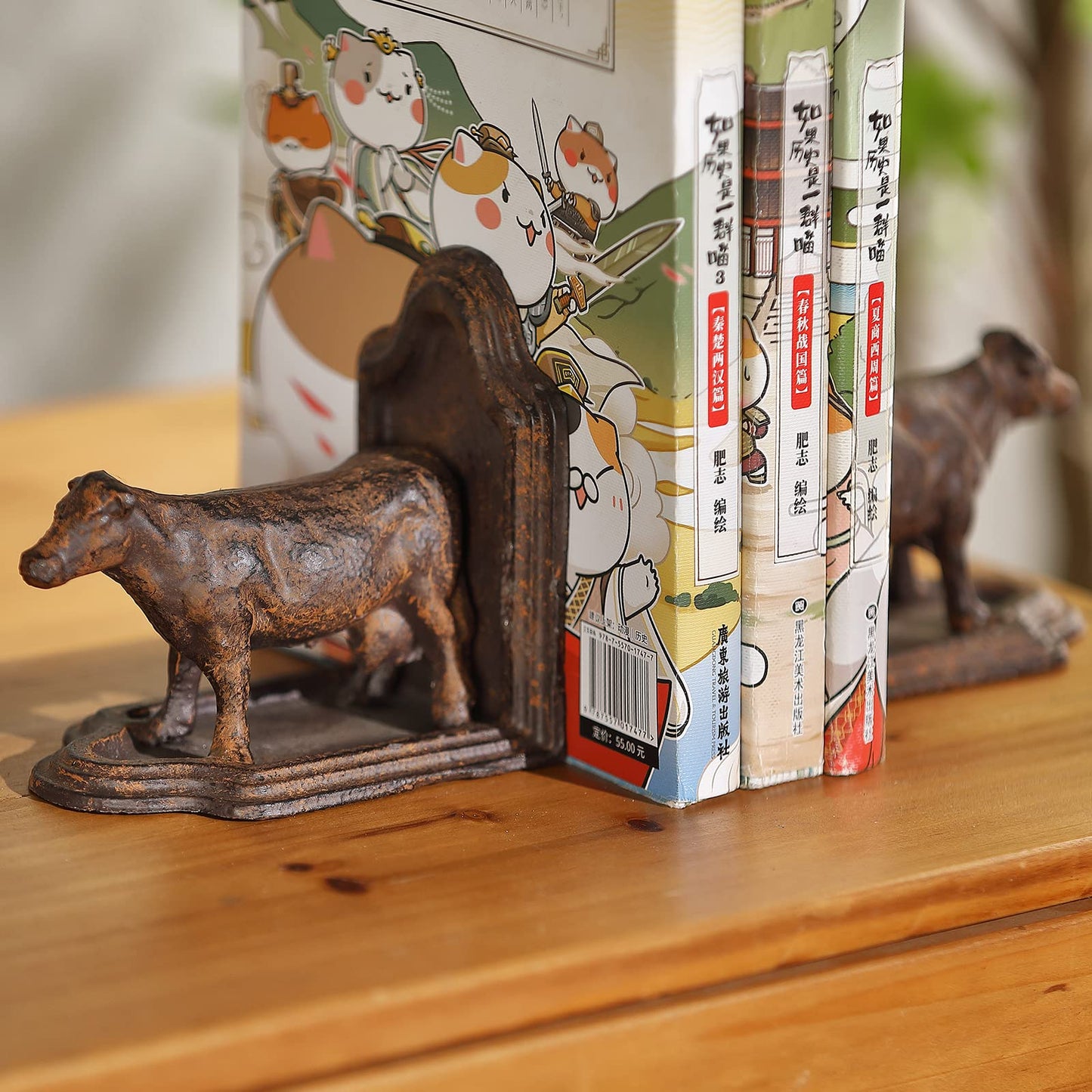 Phaxth Cow Bookends Decorative, Farmhouse Antique Book Ends, Set of 2