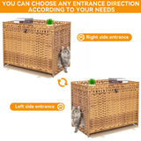 Cat Litter Box Enclosure Furniture Hidden with Soft Mat,Handwoven Rattan Cat House with Door for Large Cats Stylish Hidden Washroom Furniture for Living Room, Bedroom, or Balcony,Natural KOUSEI
