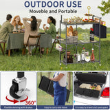 DTUQYX Rolling Kitchen Cart with Baskets: 3-Tier Microwave Stand Carts with Wheels, Kitchen Storage Rack, Foldable Outdoor Grill Cart, Utility Cart, Kitchen Island Serving Cart for Home,Camping DTUQYX