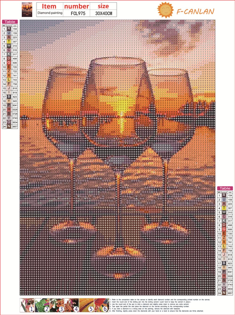 F-CANLAN Round Full Drill Diamond Painting Kit, 5D Sunset Wine Glass Diamond Painting Wine Glass Diamond Dots Arts Crafts Set Adult Children Ocean Rhinestone Diamond Art Room Decor (12X16 inches) F-CANLAN