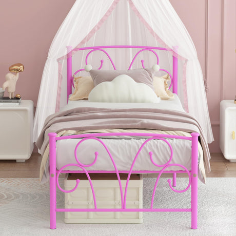 Elephance Twin Bed Frame with Headboard, Metal Platform Bed Frame with 12 Inch Storage Space No Box Spring Needed (Pink) Elephance