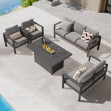 Wisteria Lane 7 Seats Aluminum Outdoor Patio Furniture Set with 54 Inch Propane Gas Fire Pit Table, Modern Patio Conversation Sets with Outdoor Sectional Couch for Backyard, Garden, Dark Grey Wisteria Lane