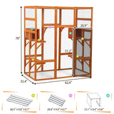 COZIWOW 70" Wooden Extra Large Outdoor Cat Cage Catio with Perche&Condo, Assembled Play Run Cat Enclosure Indoor Kitty Window Kennel with Waterproof Roof, 7 Platforms & 2 Resting Box（Orange） COZIWOW